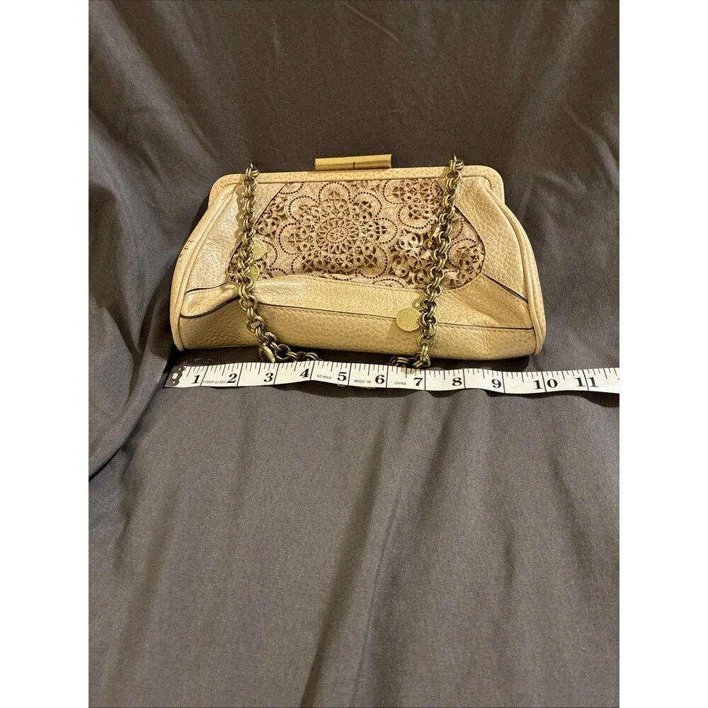 Adrienne Vittadini Ivory Leather Cutout Purse Shoulder Bag Gold Chain Link Strap